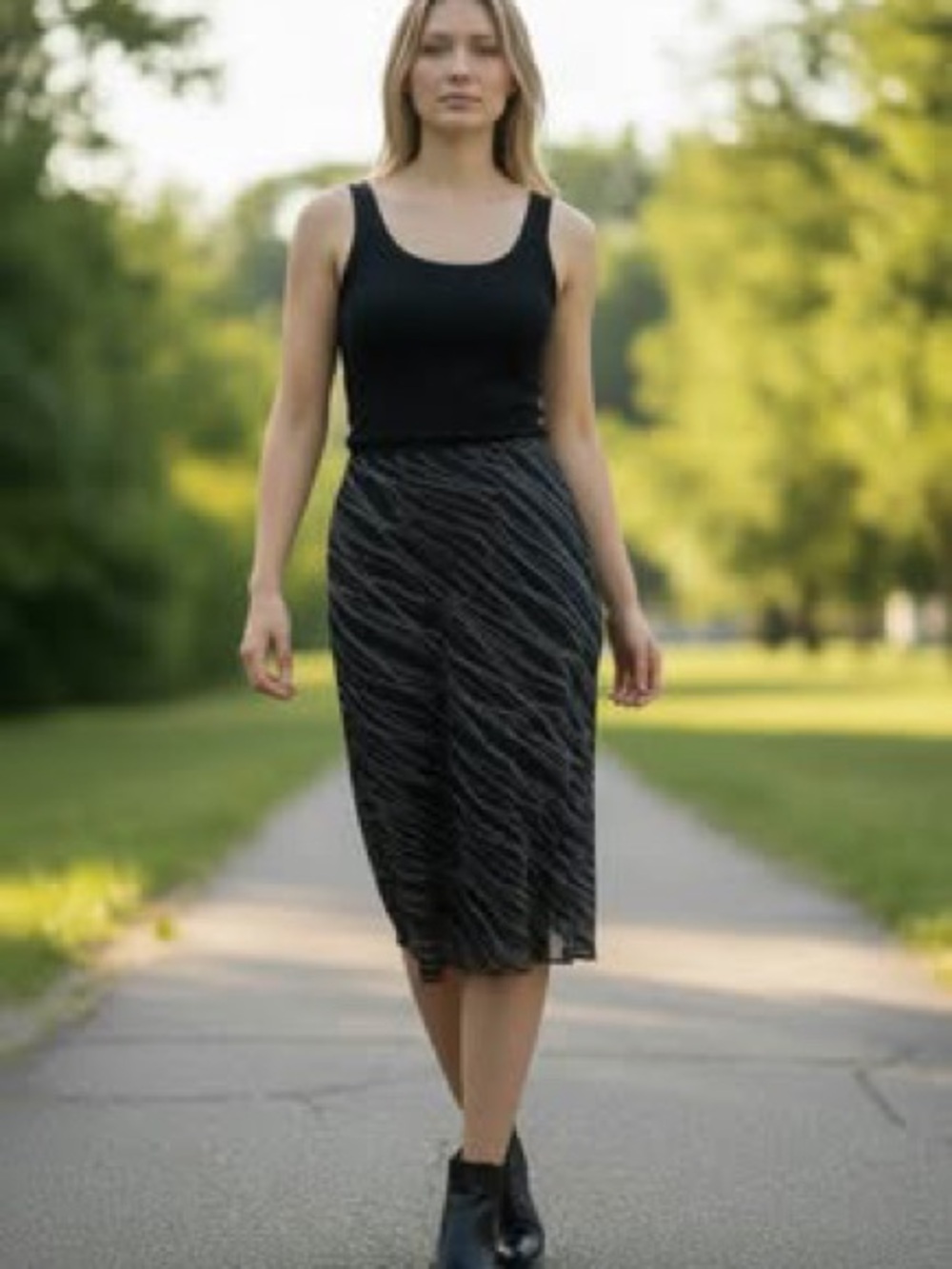 Merona Bias Cut Navy Blue Abstract Pattern Silk Skirt